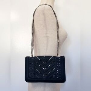Cesca Faux Leather Black Bag With Silver Chain Straps  EUC